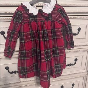 Red Plaid Toddler Christmas Dress with White Collar